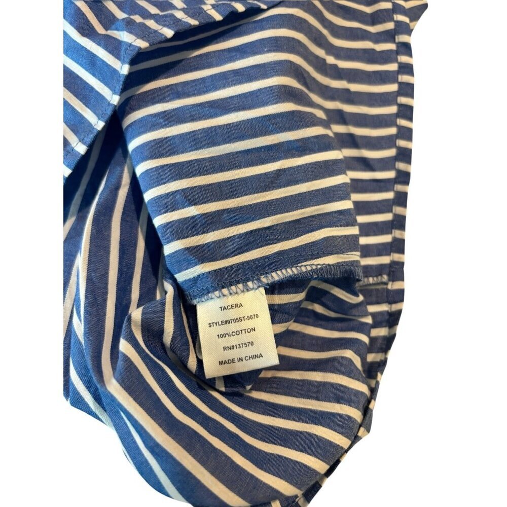 Tacera Women's Off-The-Shoulder Blue & White Striped Top - Picture 7 of 7